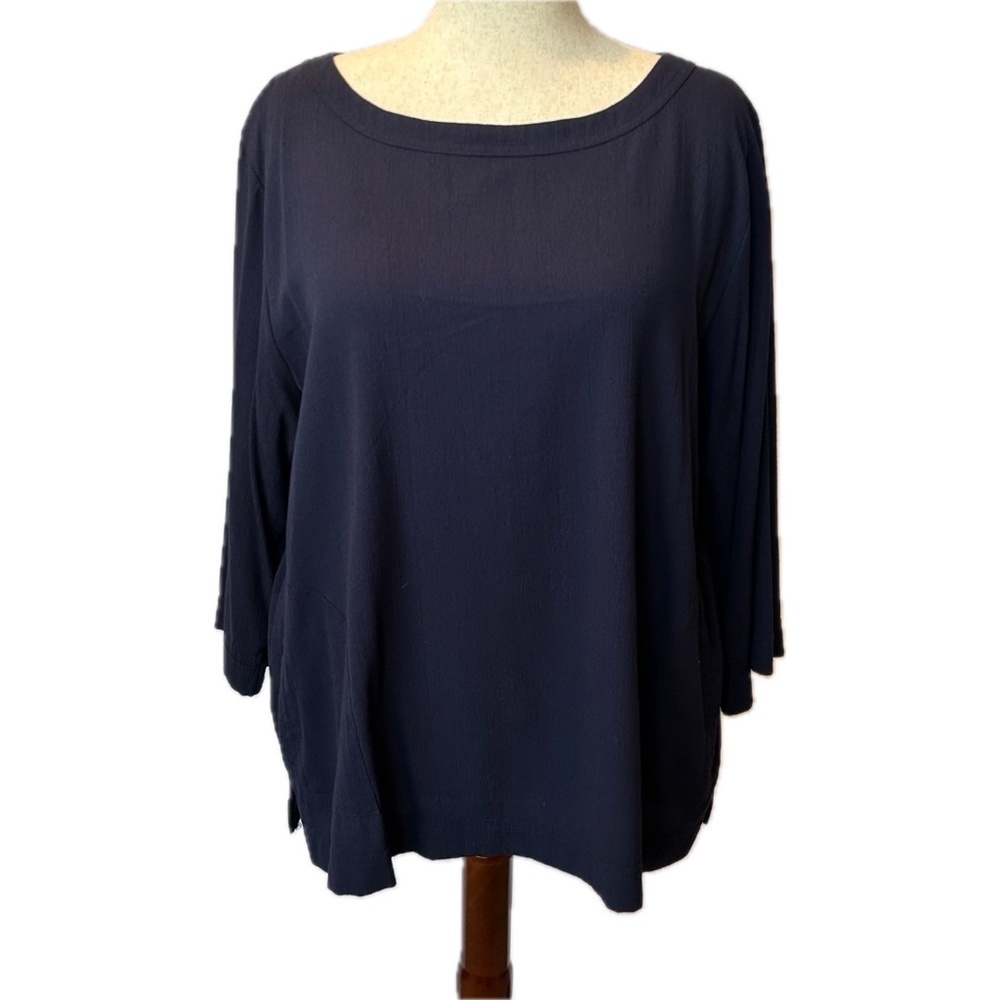 Linea by Louis Dell'Olio Pebble Crepe Tunic with Pockets - EUC - Navy - 2X